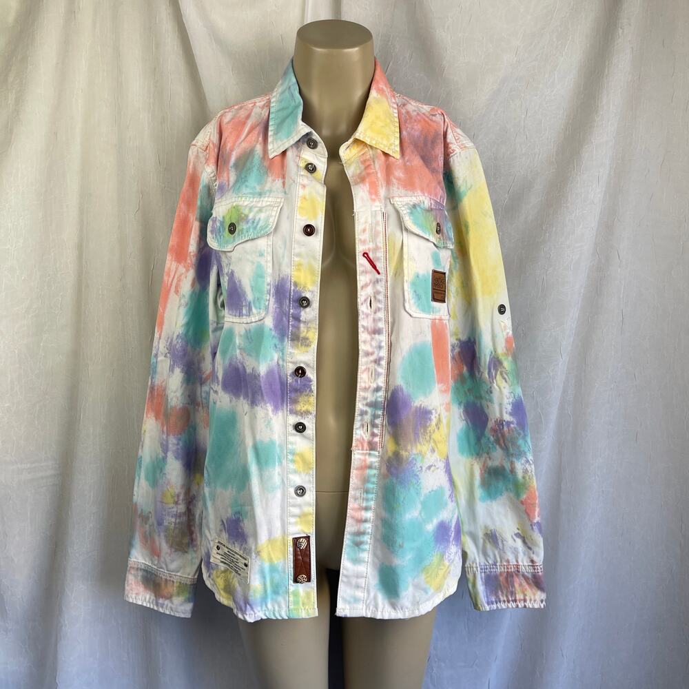 Denim Distillery Heritage America White Button Down Colorful Paint Pattern Shirt - Picture 6 of 16